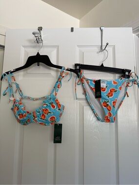 wild fable Blue Peach Print Tie-Strap Bikini